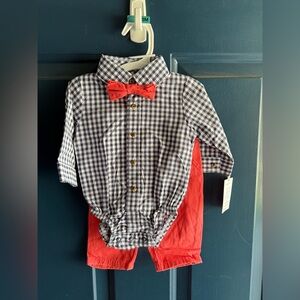 Kids Gingham Matching Set with Red Bow Tie
